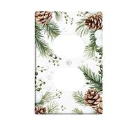 Placas de cubierta para interruptor de luz de piñas de invierno, cubierta de toma, fondo blanco con vegetación y conos de pino, placas de pared termoplásticas, salida dúplex individual de tamaño