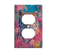Placas de cubierta para interruptor de luz de tigre tropical, diseño vibrante de selva de melocotón para decoración del hogar, placas de pared termoplásticas, toma dúplex individual de tamaño estándar