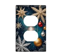 Placas de cubierta para interruptor de luz de vacaciones de invierno, cielo nocturno azul con copos de nieve y adornos, placas de pared termoplásticas, salida dúplex individual de tamaño estándar