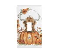 Placas de cubierta para interruptor de luz floral de calabazas otoñales, cubiertas de toma, diseño floral de otoño marrón con vaca de las tierras altas para acentos de pared, placas de pared