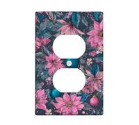 Placas de cubierta para interruptor de luz floral de invierno, fundas de tomacorrientes, flores de Pascua de melocotón sobre fondo oscuro para decoración del hogar, placas de pared termoplásticas