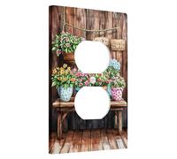 Placas de cubierta para interruptor de luz floral de primavera, cubiertas de tomacorriente, flores coloridas en maceta para decoración del hogar, placas de pared termoplásticas, salida dúplex