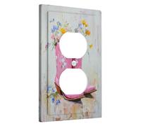 Placas de cubierta para interruptor de luz floral de primavera, cubiertas de tomacorrientes, botas de vaquero de melocotón, detalles de pared para estilo rústico, placas de pared termoplásticas