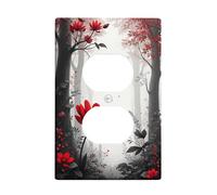 Placas de cubierta para interruptor de luz floral otoñal/cubiertas de tomacorriente, flores rojas elegantes para decoración de pared, placas de pared termoplásticas, tamaño estándar, salida dúplex