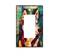 Placas de cubierta para interruptor de luz Husky de vidrieras, diseño de perro multicolor para acentos de pared de invierno, placas de pared termoplásticas decorativas, balancín individual de tamaño