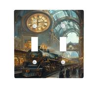 Placas de cubierta vintage para interruptor de luz de tren/cubierta de tomacorriente, arte clásico de locomotora negra para decoración del hogar, placas de pared termoplásticas, tamaño estándar doble