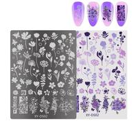 Placas de estampación de uñas francesas, estampas, flores, manicura, arte