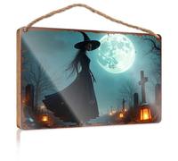 Placas de madera para manualidades, con texto en inglés "A Witch's Nightly Vigil Under The Full Moon", letrero de madera para colgar en el baño (15 x 28 cm)