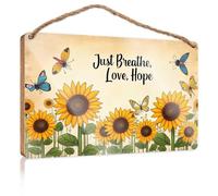 Placas de madera para manualidades, girasoles y mariposas: Just Breathe, Love, Hope, letrero de madera para decoración de piscina, para colgar al aire libre (23 x 35 cm)