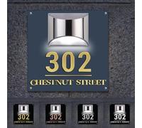 Placas de números de casa personalizadas con luz solar, letreros de casa personalizados, placas de dirección de puerta para pared de casa con luz al aire libre número de dirección