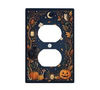 Placas de pared dúplex con diseño de calabazas, farol de gato de temporada de Halloween, color azul marino, placas de pared de tamaño estándar para enchufes eléctricos para dormitorio, baño, cocina