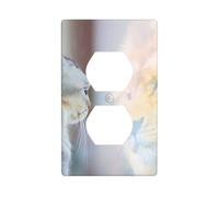 Placas de pared dúplex, cubiertas decorativas para enchufes, tamaño estándar, 11,4 x 7 cm, diseño de gato mirando en el espejo, cubierta de enchufe de pared, policarbonato, termoplástico