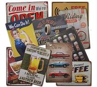 Placas Decorativas Vintage | Set de 10 Chapas Metálicas Surtidas | Decoración Retro | Tamaño 20x30 | Surtido Premium Boemy
