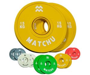 Placas fraccionarias | Mini placas de pesas | 1,5 kg | Diámetro del anillo central 50mm | Amarillo | Juego de 2 unidades | Discos de mancuernas | Parachoques | Discos de peso | Fundimentos