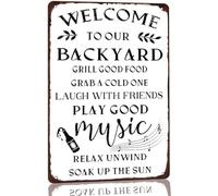 Placas Metálicas Bienvenido A Nuestra Parrilla De Patio Trasero Para Disfrutar De Una Buena Comida En Nuestra Parrilla No Es Fácil De Deformar Chapas Metalicas Retro Cartel De Metal Para 20X30Cm