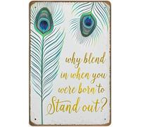 Placas Metálicas Cita Linda De La Pluma del Pavo Real Vendimia Chapas Metalicas Decoración Letrero De Metal para Baño Taberna Hotel 20X30Cm