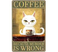 Placas Metálicas Gato White Porque Asesinar Está Mal Resistente Al Desgaste Y Duradero Metal Estaño Signo No Se Oxida Fácilmente Cartel De Metal para Hotel Club Cafetería 20X30Cm