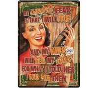 Placas Metálicas Mi Mayor Miedo Es Morir De Hojalata Gruesa Retro Letrero Metálico Divertido Cartel De Metal para Baño Cafetería Pared 20X30Cm