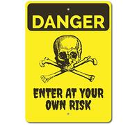 Placas Metálicas Peligro Calavera Crossbones Entre Bajo Su Propio Riesgo Exquisita Y Hermosa Cartel De Metal Decoración Chapas Metalicas para Club WC Cafetería 20X30Cm