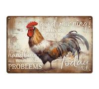 Placas Metálicas Pollo Pollo Buenos Días Este Es Dios Yo Me Encargaré De Todos Tus Problemas Pollo Vendimia Metal Estaño Signo Exquisita Y Hermosa Letrero Metálico para Garaje Baño 20X30Cm