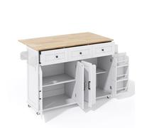 Placas plegables para isla de cocina, carrito de servicio enrollable, estilo granero, 5 ruedas bloqueables a 360°, 4 puertas, 3 cajones, estantes para puertas, barras de toallas, estantes ajustables
