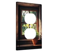 Placas rústicas para interruptor de luz para ventana, cubiertas de salida, plantas en maceta verde terroso para decoración del hogar, placas de pared termoplásticas, salida dúplex individual de tamaño