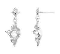 Placcato in oro 18K Argento sterling Orecchini pendenti Eleganti gioielli a foglia per donna Orecchino classico con perla per compleanno, anniversario, matrimonio Plata