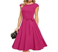 Placitiume Vestidos de fiesta de cóctel para mujer, trajes formales para invitadas de boda, vestidos modestos para ir a la iglesia, Rosa Roja, L