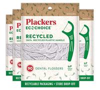 Plackers EcoChoice - Hilo dental reciclado de menta fresca, mango de fácil agarre, palillo de dientes integrado, fabricado con plástico 100% reciclado de grado alimenticio, 360 unidades (paquete de 4)