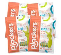Plackers Kids Dual Gripz - Palillos de hilo dental con mango de doble agarre, sabor a bayas silvestres, palillos de hilo dental coloridos para niños de todas las edades, 75 unidades (paquete de 4)