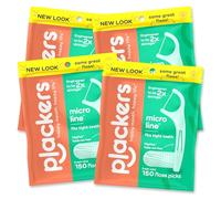 Plackers Micro Line - Palillos de hilo dental plegable, Tuffloss, fácil almacenamiento con cierre seguro, sabor a menta fresca, 150 unidades, el embalaje puede variar (paquete de 4)