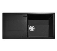 PLADOS EL9910 Fregadero de cuarzo de cocina empotrado con escurridor de 99 cm - Negro Metal