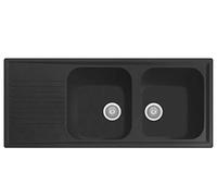 Plados Fregadero de cocina compuesto con dos cubetas y escurridor PL1162 (negro mate)