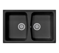 Plados Fregadero de cuarzo de cocina empotrable SP0792 dos cubetas, negro mate