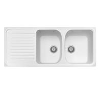 Plados Fregadero de cuarzo de cocina empotrado HR1162 con dos cubetas más escurridor - Blanco