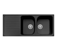 Plados Fregadero de cuarzo de cocina empotrado HR1162 con dos cubetas más escurridor - negro mate