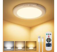 Plafon con Sensor De Movimiento, Recargable LED Lamparas de Techo Sin Cables con Mando a Distancia, Luz Techo LED 3000K ~ 6500K Con Batería, USB lampara,para Baño,Cocina,Iluminacion Escalera