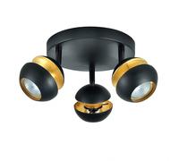 plafon de 3 focos para baño modelo beethoven negro/oro