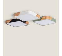 LEDKIA Plafón LED 18W Cuadrado Madera y Aluminio 325x325 mm CCT Seleccionab