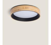 LEDKIA LIGHTING - Plafón LED para Cocina y Baño | 30W Circular Ø570 mm | CCT Seleccionable: Blanco Frío, Neutro, Cálido | Madera y Acero, Negro