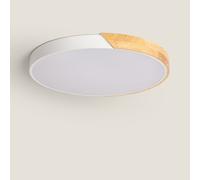 LEDKIA LIGHTING Plafón LED 36W Circular Madera y Aluminio Ø500 mm CCT Seleccionable Semi-Dari para Cocina, Comedor, Habitación Blanco