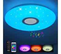 Plafón Led con altavoz mando a distancia 54W JDONG Bluetooth Plafón Lámpara Rgb regulable Diámetro 50cm Redondo impermeable para dormitorio salón baño habitación infantil cocina Ruido Blanco