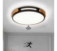 Plafón LED con Detector de movimiento interior 6000K Lámpara de Techo de madera moderno Plafones Para Pasillo Escaleras Balcón salón Garaje Dormitorio Cocina Oficina balcone recibidor (negro,30cm)
