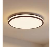 Plafón LED Emiva de Lindby, Ø 50 cm, madera oscura, CCT