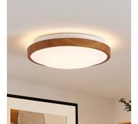 Plafón LED Lindby Mynte, Ø30 cm, aspecto de madera, plástico