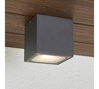 Plafón LED Lucande Tanea, 10 x 10 cm, gris oscuro, IP54
