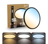 B.K.Licht - Panel LED plano con mando a distancia, regulable, iluminación indirecta, CCT ajustable de luz cálida a luz diurna, IP44, plafon led techo baño, lámpara techo, salón, 42 x 3 cm, negro