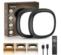 Plafon LED Recargable USB con Sensor de Movimiento 2 Piezas, IP54 Impermeable 550LM Bateria 12000mAh Lampara Techo Pilas con Mando, Luz Techo Sin Cable y Sin Electricidad para Armario Despensa Baño