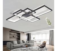 Plafón LED simple techo moderno lámpara salón de techo atmósfera rectangular focos lámpara de cama de aluminio acrílico reflectores regulable continuo con mando a distancia, negro, 140 cm de longitud