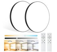 Plafon LED Techo 2 Piezas, 24W 2000LM Lampara Techo con Mando a Distancia,3000K-6500K IP44 Plafones para Techo LED,Regulable Lampara LED Techo Candeeiro Teto Cocina Dormitorio Salon Baño Ø28cm, Negro